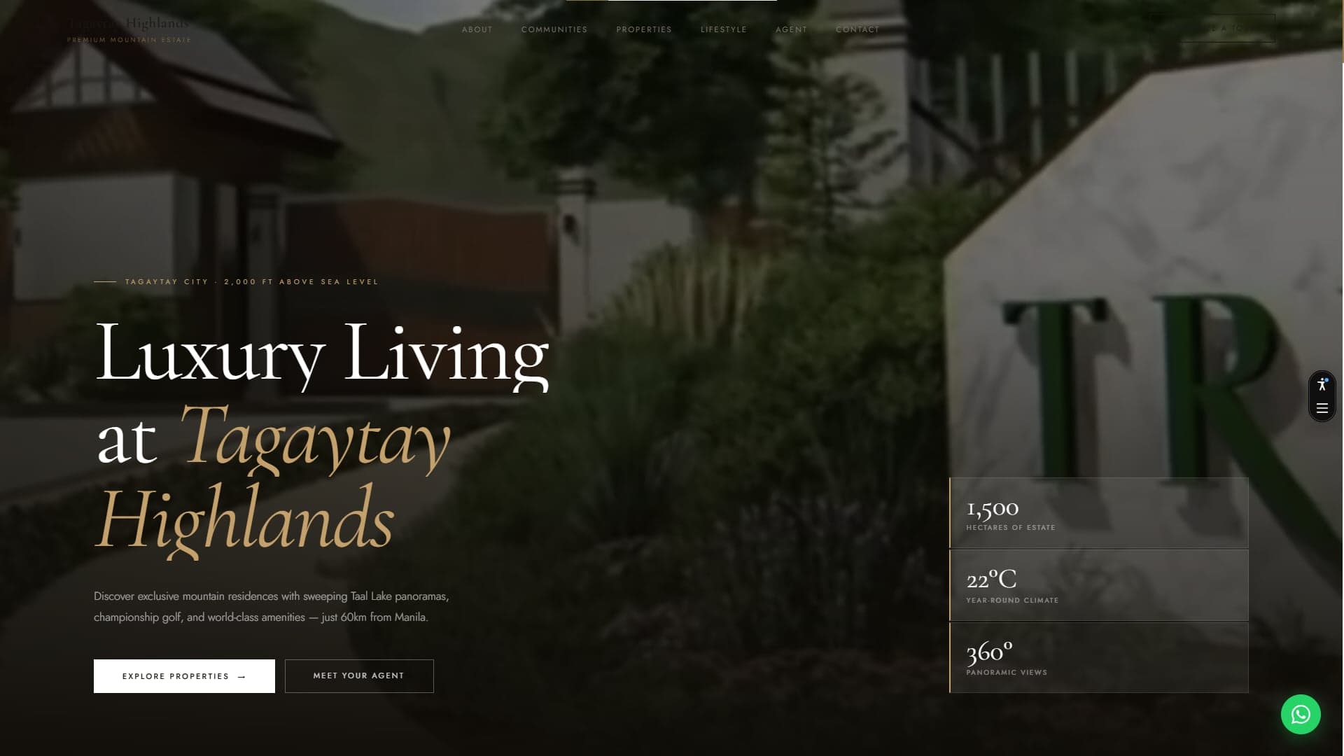 Tagaytay Highlands Website screenshot 2