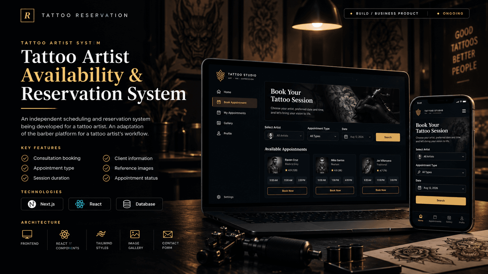 Tattoo Artist Availability & Reservation System Preview